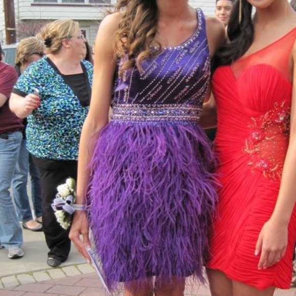 Purple Feather Prom Dress - Picture 4 of 4